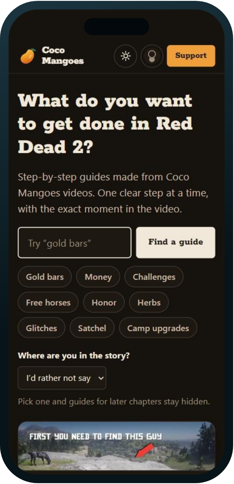 Coco Mangoes Guides home screen